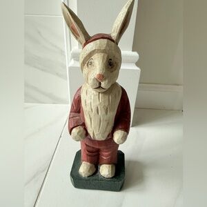 Vntg Hand Carved Wood Rabbit Figurine Primitive Country Farmhouse Decor Easter